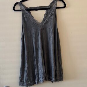 Gray Lace Trim Tank Top